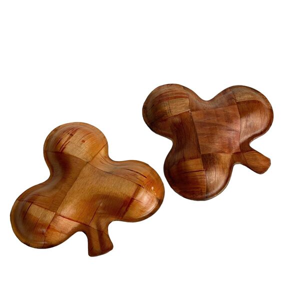Wood Shamrock Clover Trinket Dish Set of 2 - Picture 4 of 4